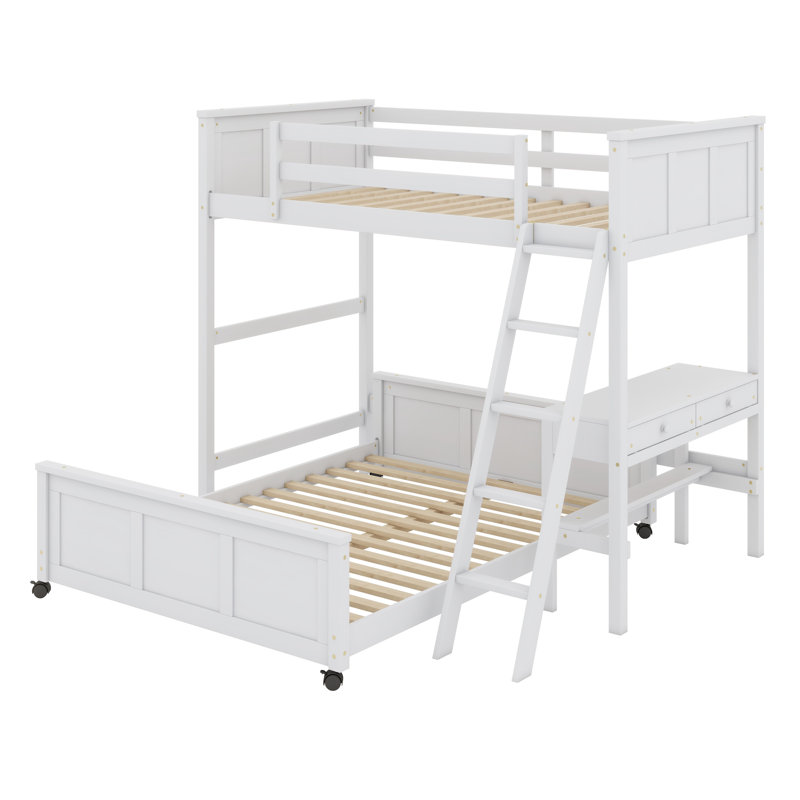 Icaro Bunk Bed with Desk, Full Over Full, Gray
