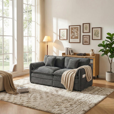 Oversized Modular Chenille Loveseat Sofa – Deep Seat Modern Reception Couch, Dark Gray