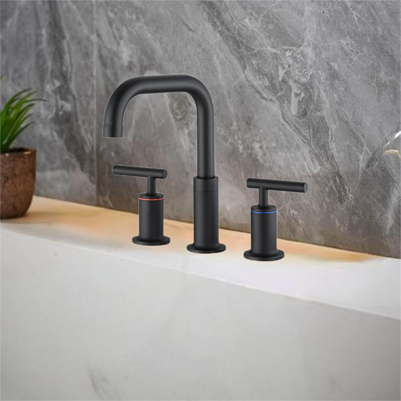Widespread Bathroom Faucet with Drain Assembly, Matte Black