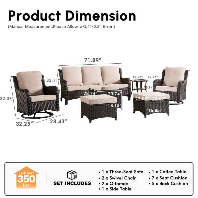 Wicker/Rattan 5 - Person Seating Group With Cushions, Brown, Beige