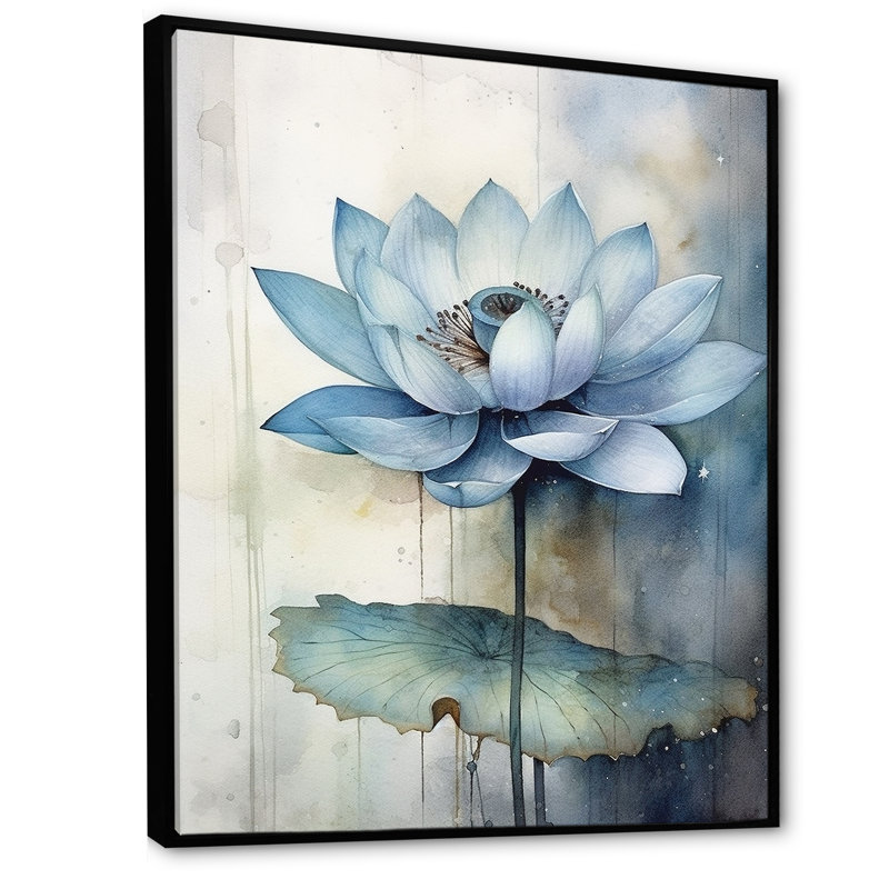 Timeless Lotus Saphire I - salon d'art mural Lotus, Cadre flottant noir, H 40 po x l 30 po x P 1,5 po