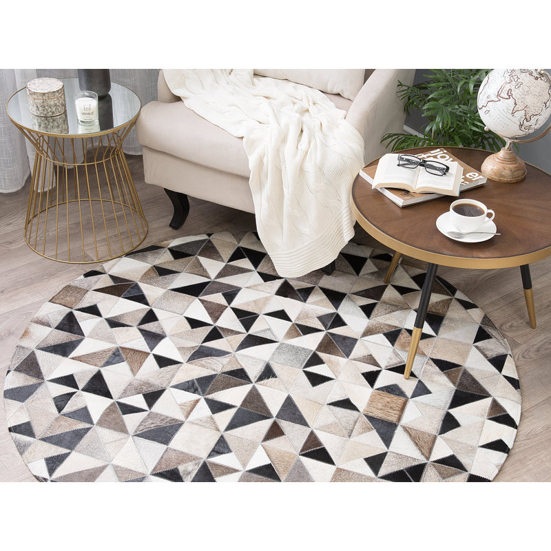 Round Gianna Patchwork Cowhide Hand Woven 140cm X 140cm Area Rug