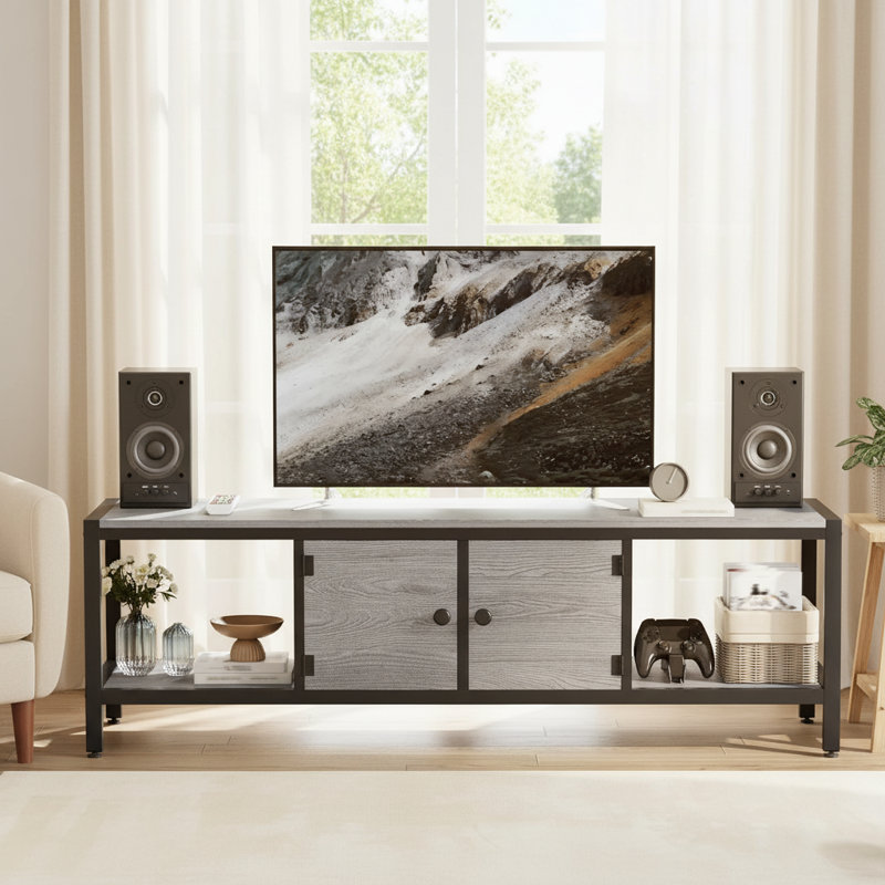 TV Entertainment Center, With Storage Space, Gray, 18.5"H x 58"L x 15.8"W