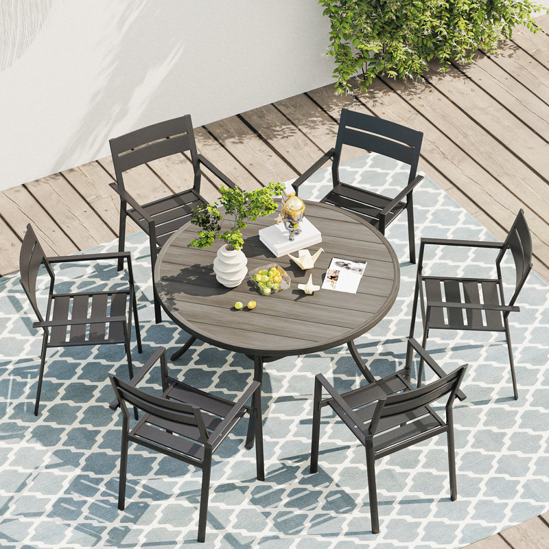 7 Pieces Patio Dining Table And Chairs Set, Light Gray/Black