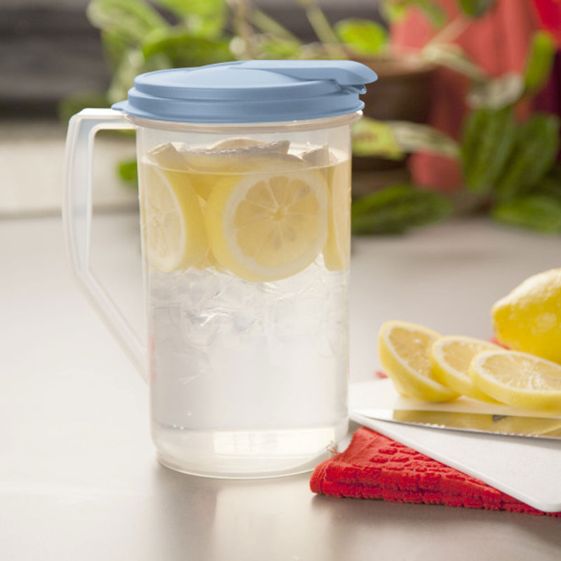 Pichet rond de 1 gallon, distributeur de boissons à couvercle rabattable, bleu délavé Sterilite, Paquet de 12