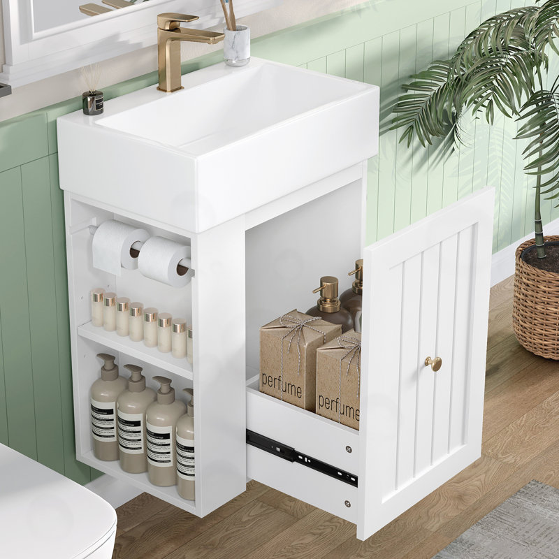 Meuble-lavabo avec tiroir, tablette latérale, White