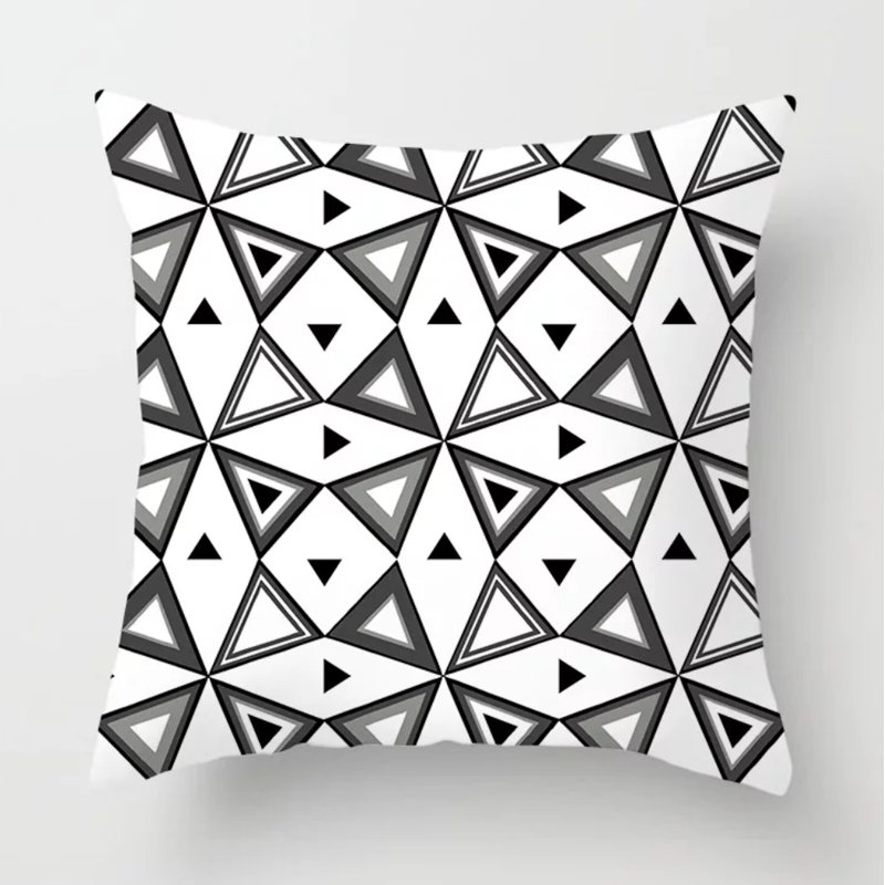 Kearna Black/White Throw Pillow Cover, Aztec Triangle