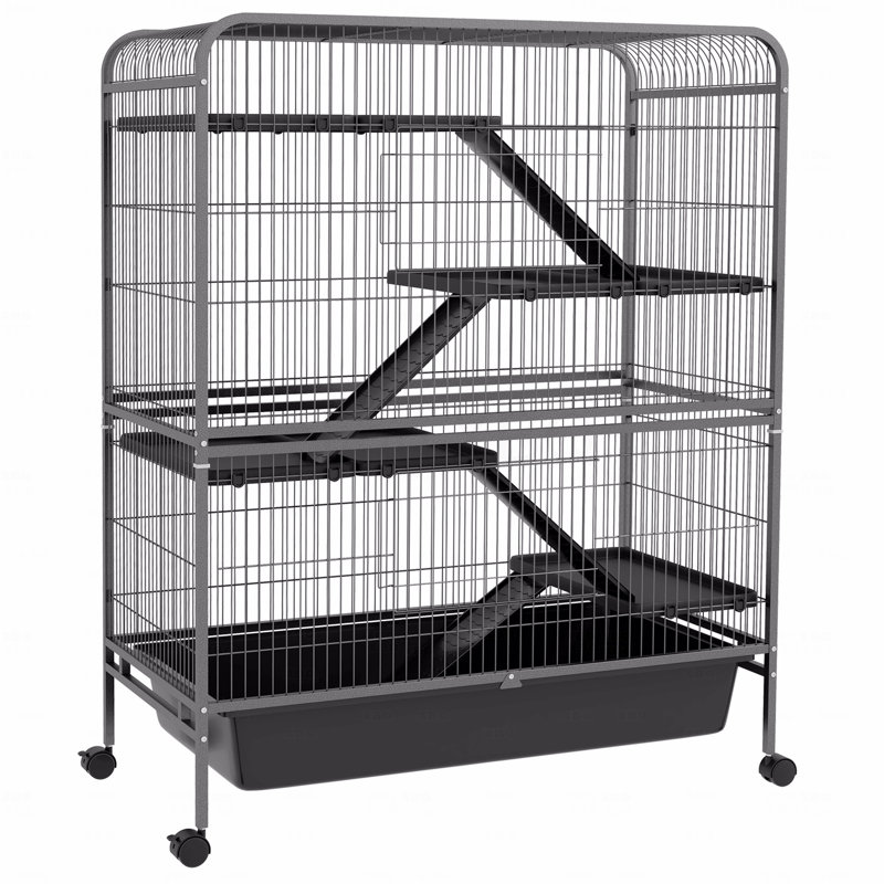 Cage pour petits animaux 53,5 po, cage de furet ou de lapin en métal à 5 niveaux avec roues, cage Chinchilla avec plateau amovible, 2 portes avant, rampes