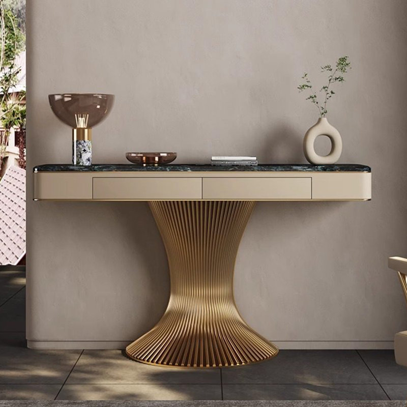 Console légère en pierre frittée de style luxueux, 33.4" H x 62.9" W x 13.7" D
