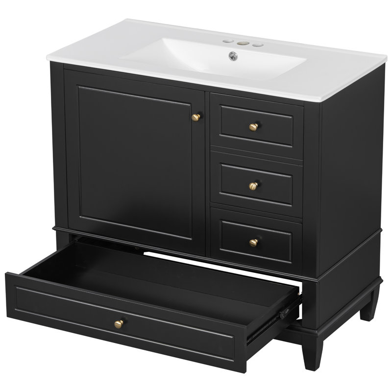 Kokkina 36" Bathroom Vanity With Ceramic Sink, Black