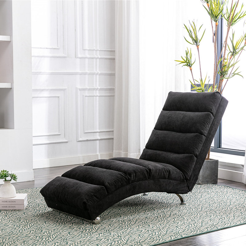  Linen Massage Chaise Lounge Indoor with Remote Control Ergonomic Electric Massage Long Lounger with 5 Modes, Black