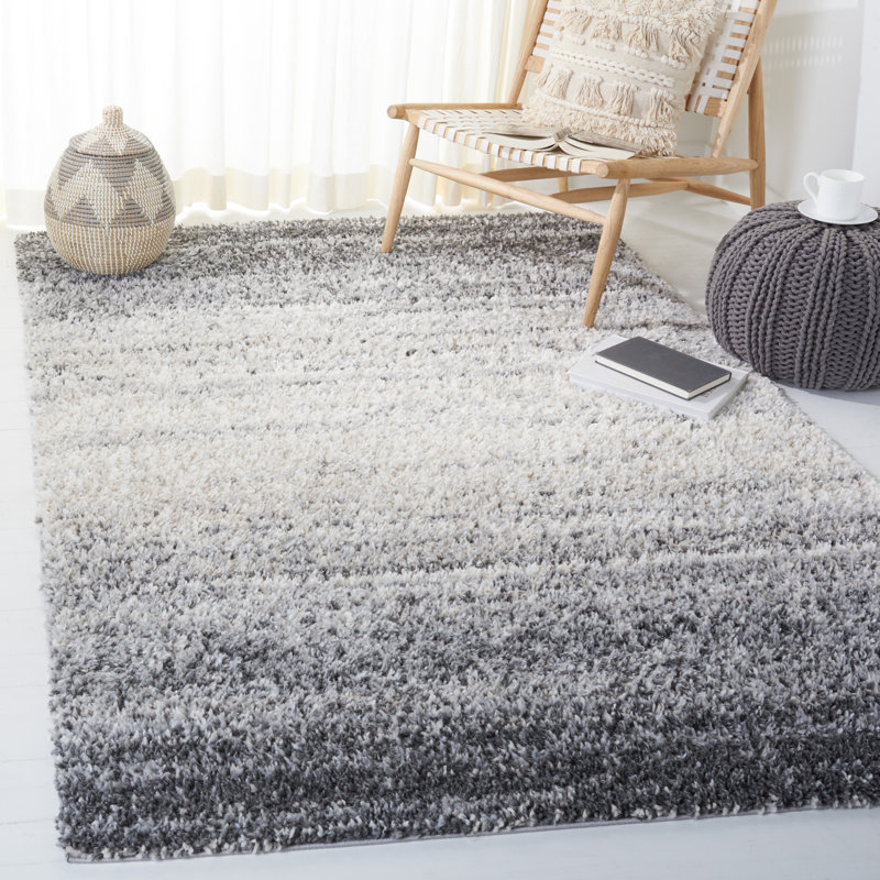 Tapis noir / gris à motif abstrait Mena, Rectangle 4 pi 5 po x 6 pi 5 po