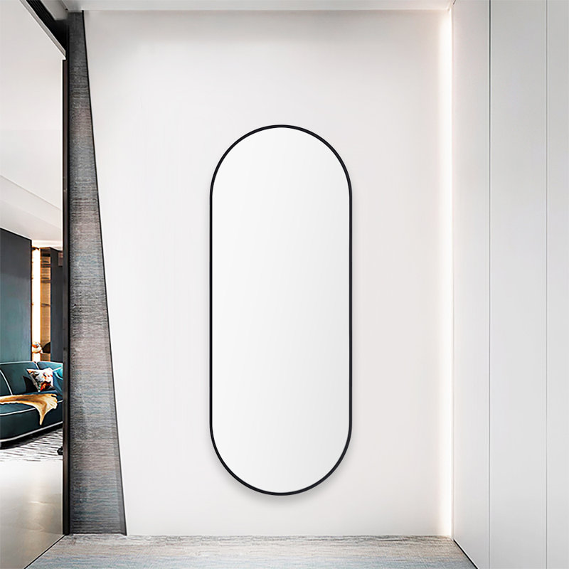 Chaya Metal Oval Wall Mirror, Matte Black, 152cm H x 56cm W