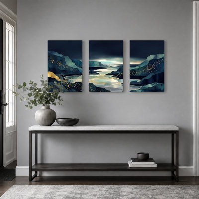 Ensemble de 3 toiles bleu sarcelle et or