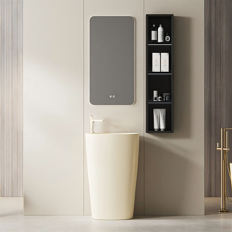 Lavabo sur pied en céramique beige crème avec miroir intelligent