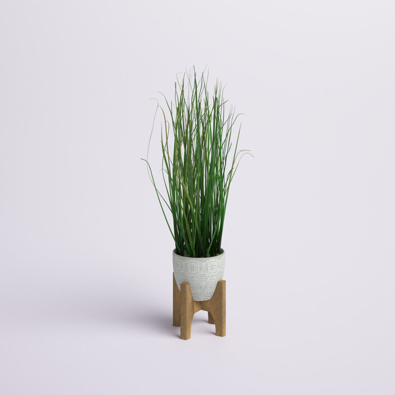 Faux Onion Grass Grass in Ceramic Pot, 31" H x 11" W x 11" D