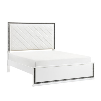 Très grand lit de style contemporain en similicuir blanc et configuration de contrôleur à DEL 8 couleurs avec design, tête de lit