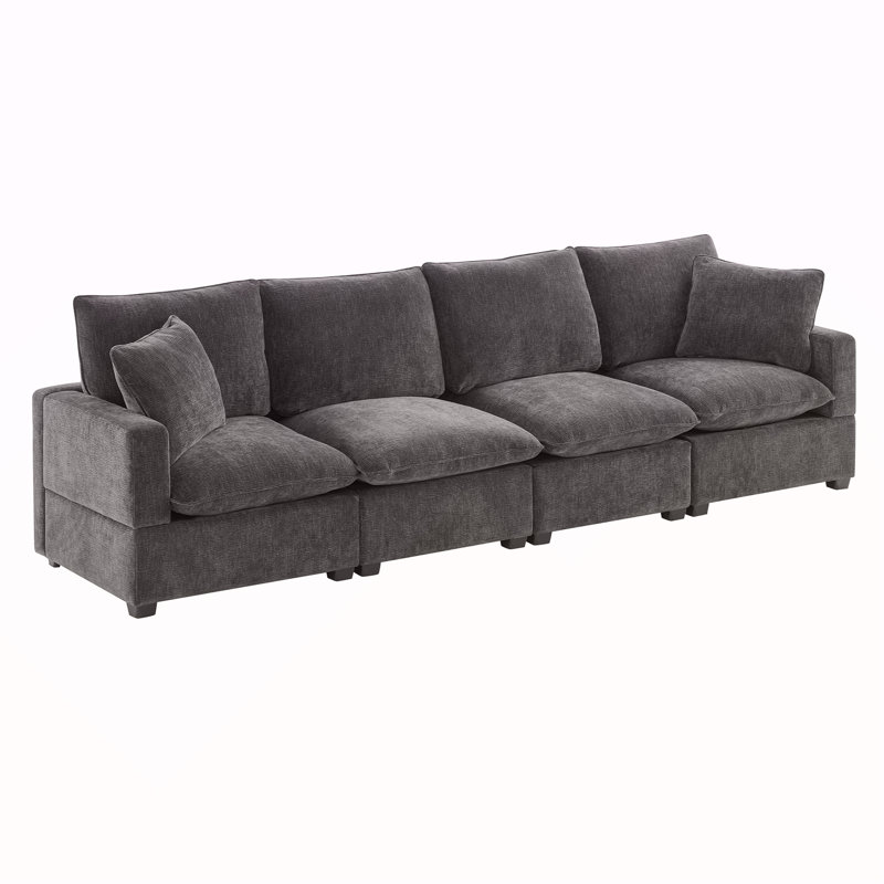 Ensemble de canapé modulaire 110 po x 30 po, canapé modulaire en chenille 4 places avec 2 coussins inclus, mobilier d'intérieur librement combinable pour le salon, appartement, bureau