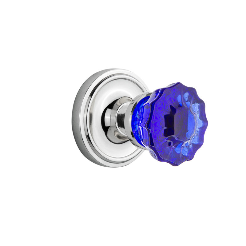 Bouton de porte mortaise intérieur en cristal de cobalt avec rosette classique, Chrome brillant, 2 1/4