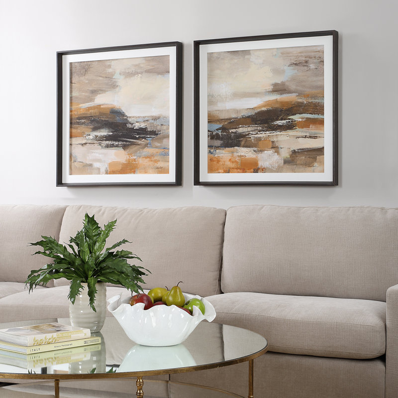 Cinnamon Shore Abstract Print Set with Oak Frame