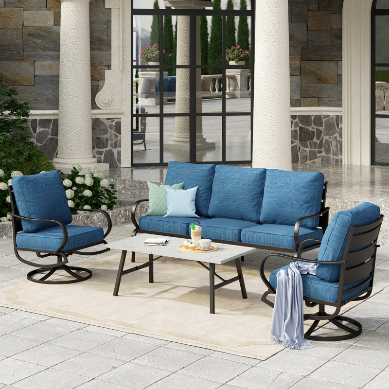 Tapasi 5-7 - Person Patio Conversation Set with Swivel Lounge Chairs & Sofa, Peacock Blue, No