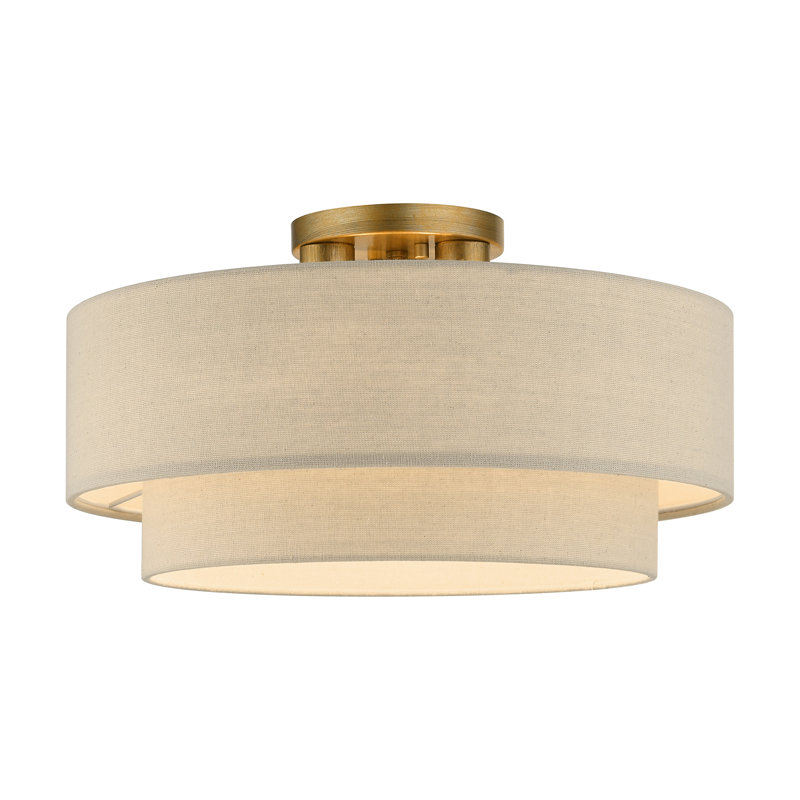 Bhagipuri Linen Blend Semi Flush Mount, Antique Gold Leaf, Cream, 9.75" H x 18" W x 18" D