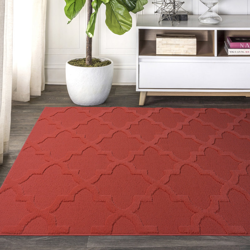 Tapis rouge touffeté à motif géométrique Nasturtium, Rectangle 6 pi x 9 pi