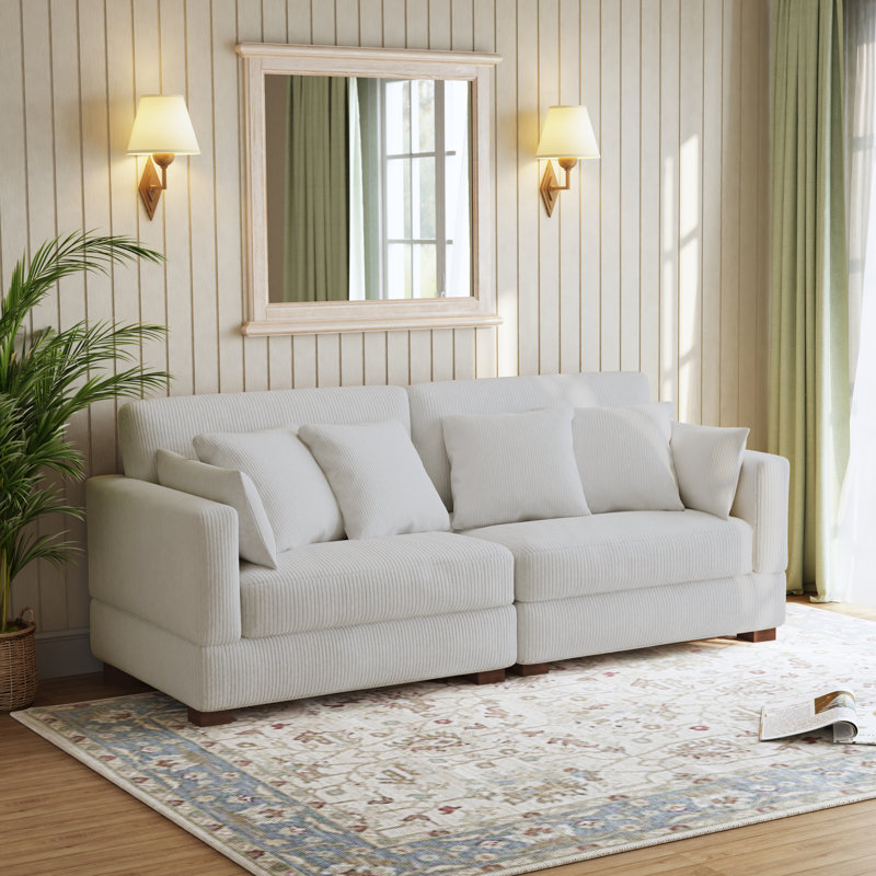 Maelina Bentura 214.9Cm Square Arms Sofa, Beige