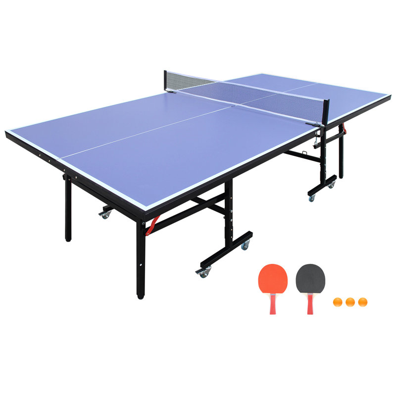 8Ft Mid-Size Table Tennis Table Foldable & Portable Ping Pong Table Set For Indoor Games With Net