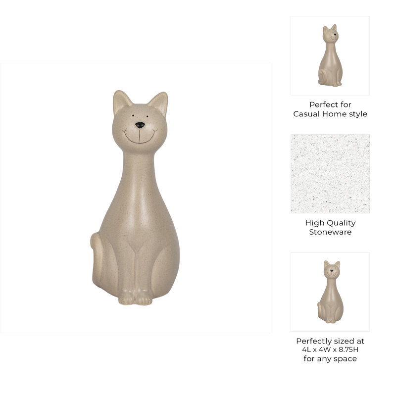 9" Skinny Sitting Kitty, Grey, Gray, 9" H x 4" W x 4" D