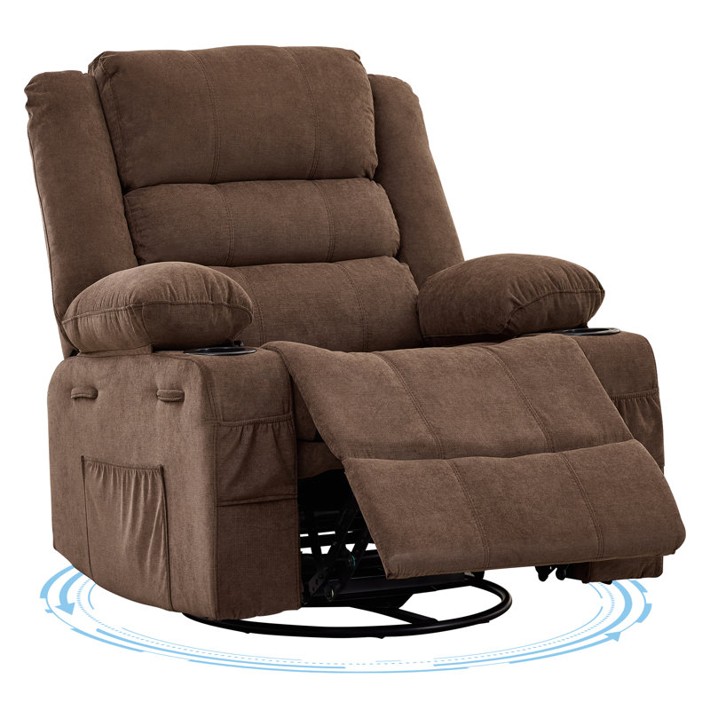 Oversized Rocking Recliner Chair for Adults, 360° Swivel Glider with Cup Holder, Upholstered Deep Seat Sofa for Living Room