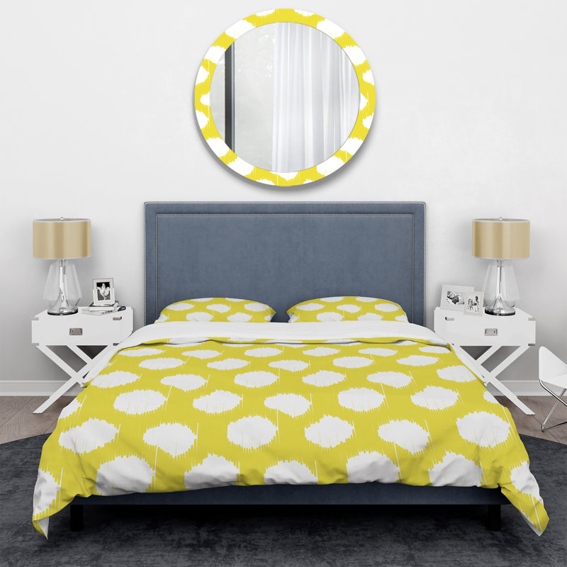 Ensemble de housse de couette White Bold Dots Ikat, Housse de couette pour grand lit et 2 taies décor