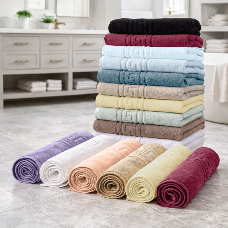 Tapis de bain d'hôtel épais, absorbants et lavables à motif grec en coton, Ivoire ivoire