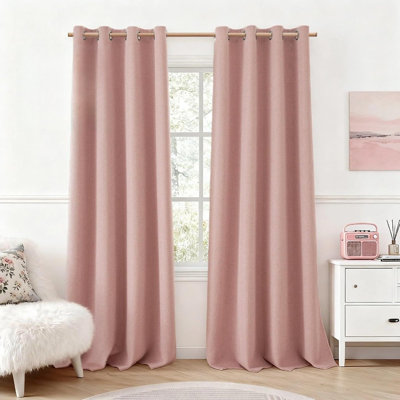 Rideaux occultant 100% rosé - faux lin, texture épaisse, panneaux à œillets