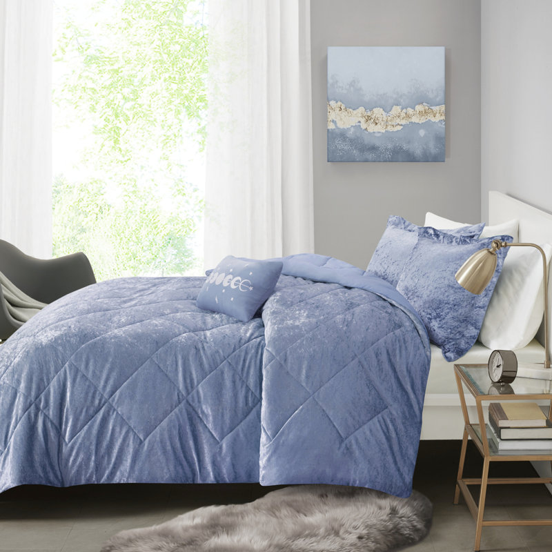 Édredon en velours bleu / très grand pervenche - bourre de diamant 2 taies décoratives et 1 oreiller, Blue