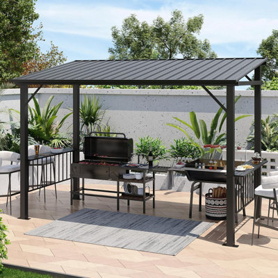12x6FT Hardtop Gazebo, All-Weather Outdoor BBQ Canopy with Sloping Steel Roof