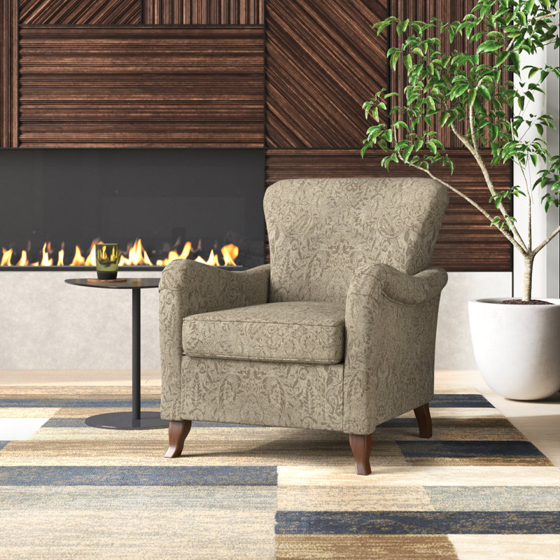 Alikah Armchair with Floral Fabric Pattern, Beige Polyester Blend