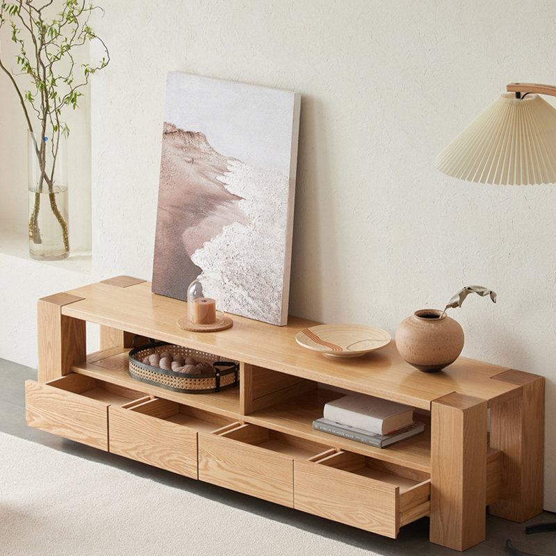 American style solid wood minimalist TV cabinet, 17.72”H x 86.61”W x 16.54”D