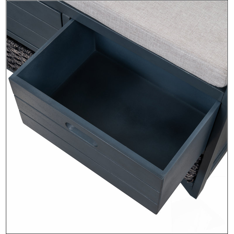 Banc de rangement entièrement assemblé avec 2 tiroirs et panier amovible - Banc à chaussures rembourré pour entrée en bois d'acacia