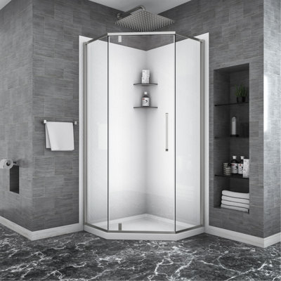 Shower Door 34-1/8" X 72" Semi-Frameless Neo-Angle Hinged Shower Enclosure, Brushed Nickel