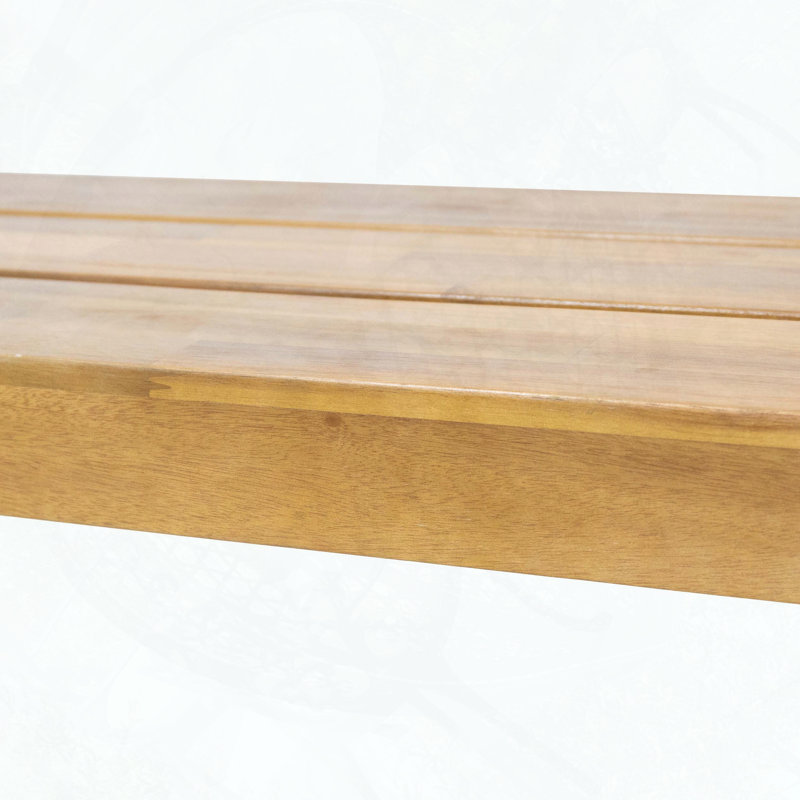 Rustic Acacia Wood Slat Bench with Block Legs