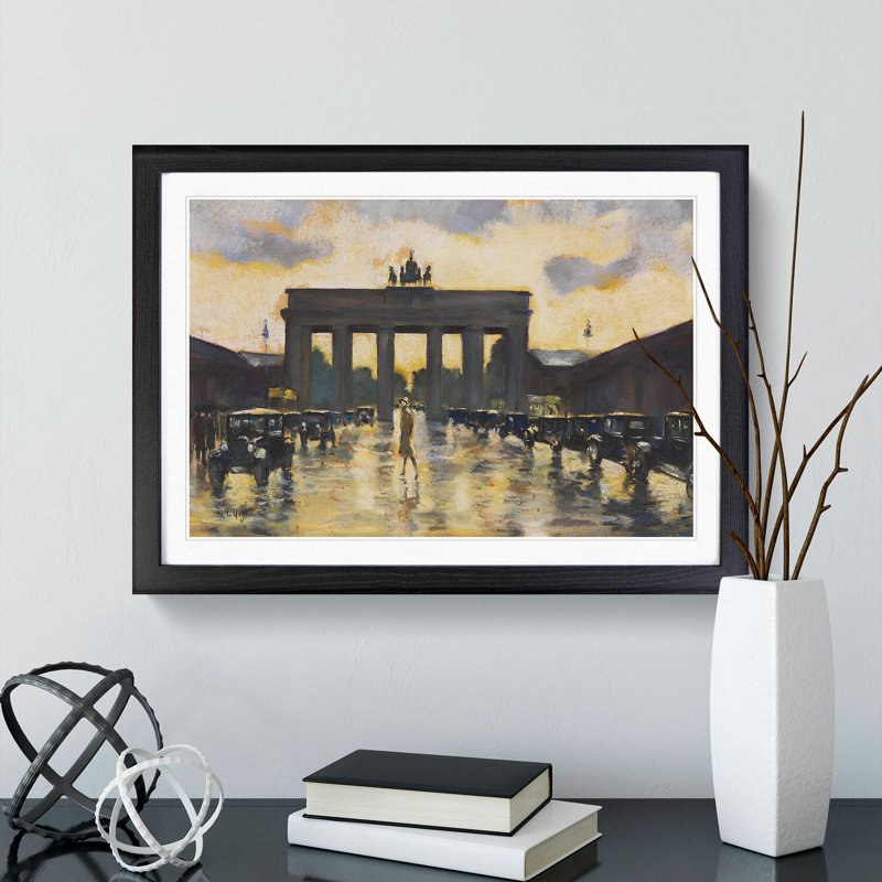 Brandenburg Gate by Lesser Ury - Picture Frame Painting, Black, 36cm H x 48cm W x 2cm D