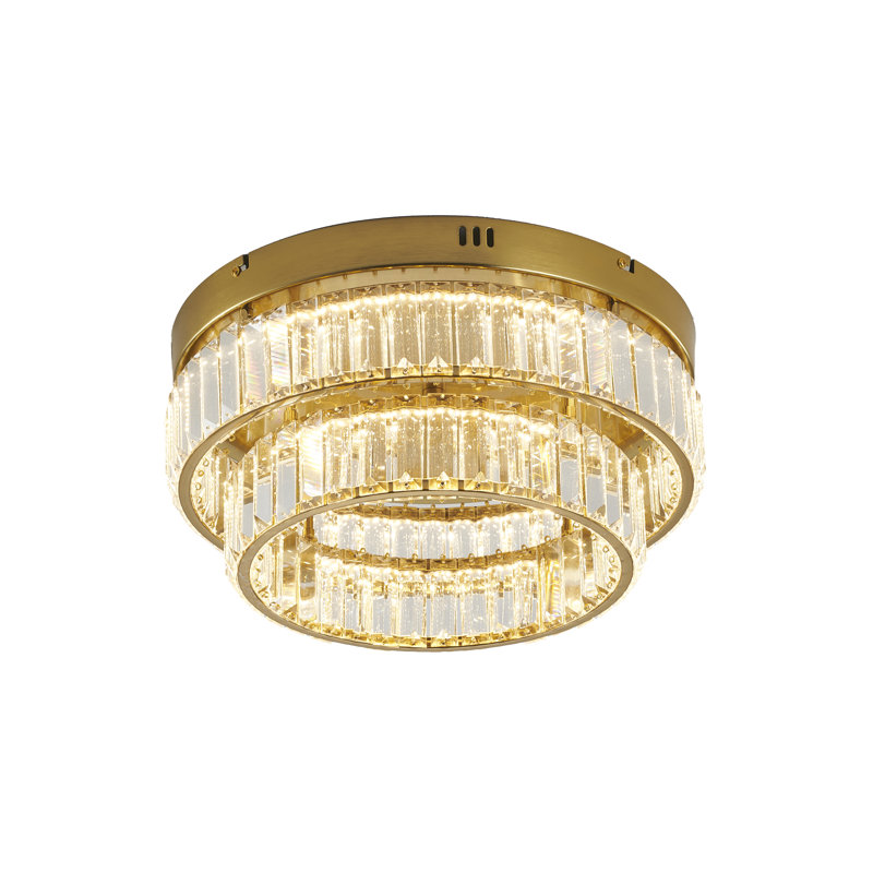 Plafonnier encastré 2 lumières DEL à intensité variable avec cristaux transparents, Laiton
