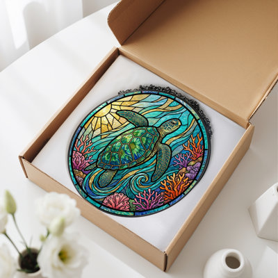 12"H Sea Turtle Stained Glass Window Panel