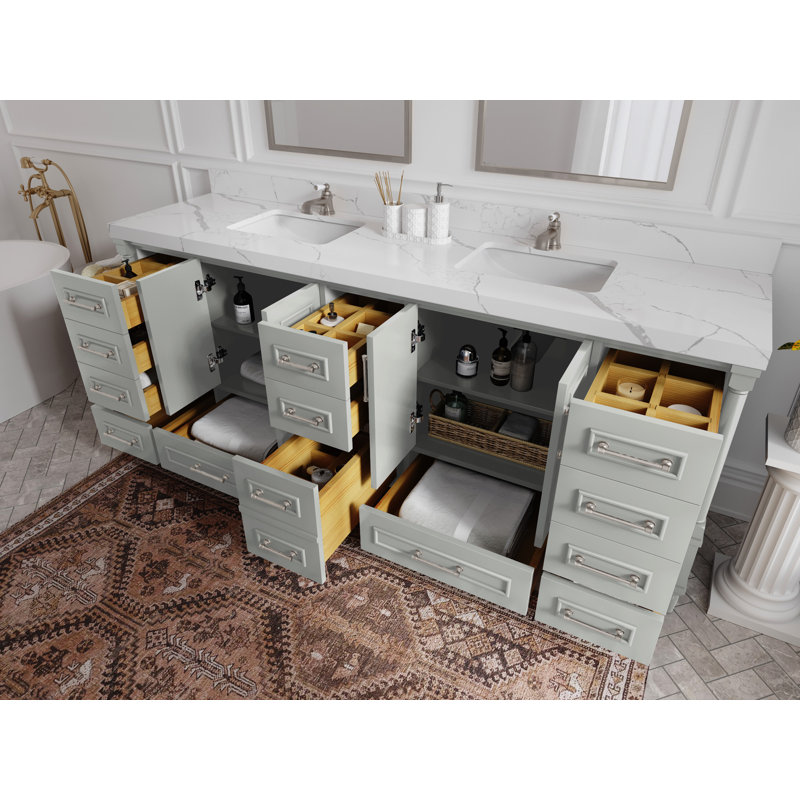 Ensemble de meuble-lavabo double 84 po Aberdeen, Calacatta Laza, Gris Coventry