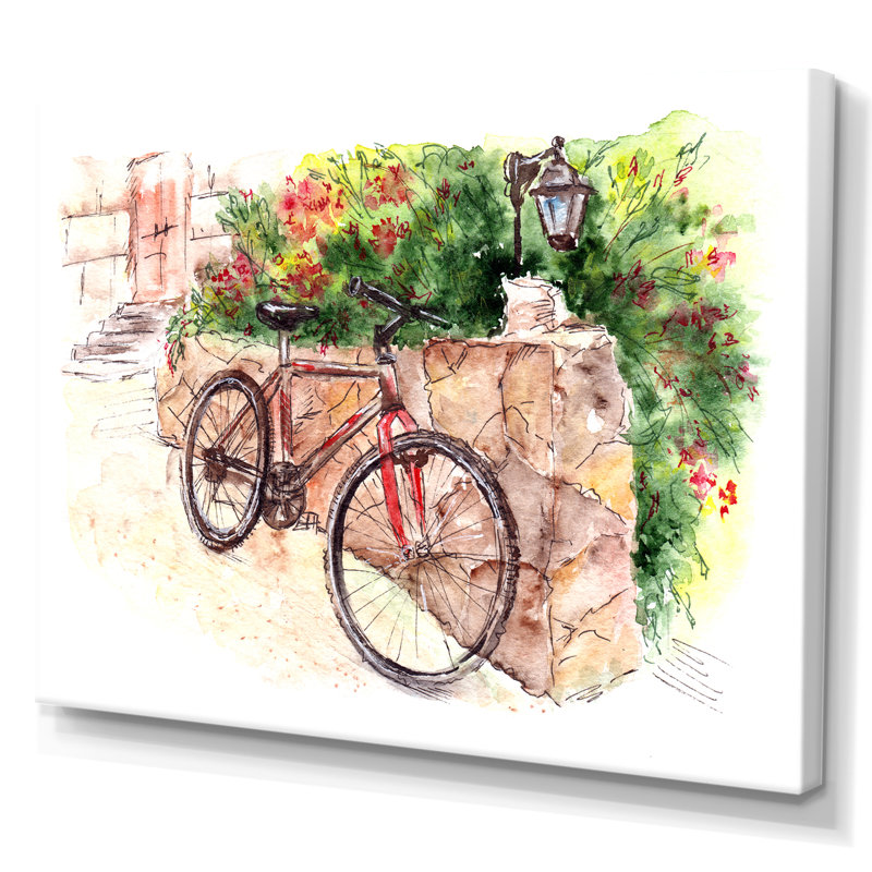 Impression florale sur toile avec bicyclette, H 16 po x l 32 po x P 1 po, Toile tendue
