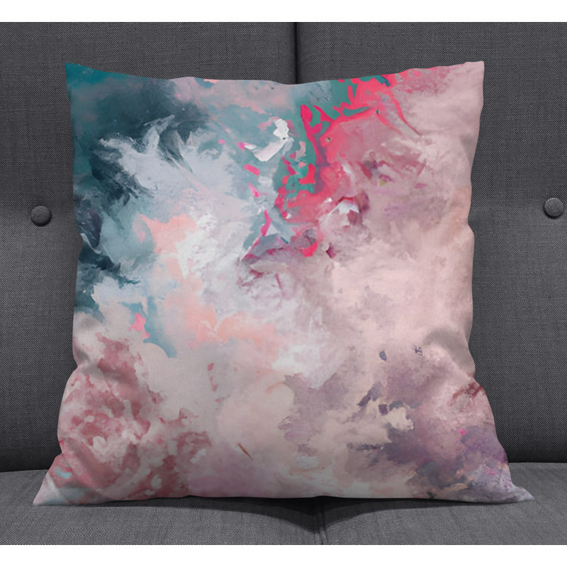 Throw Pillow With Insert, 20"H x 20"W, Blue/Pink Abstract 9