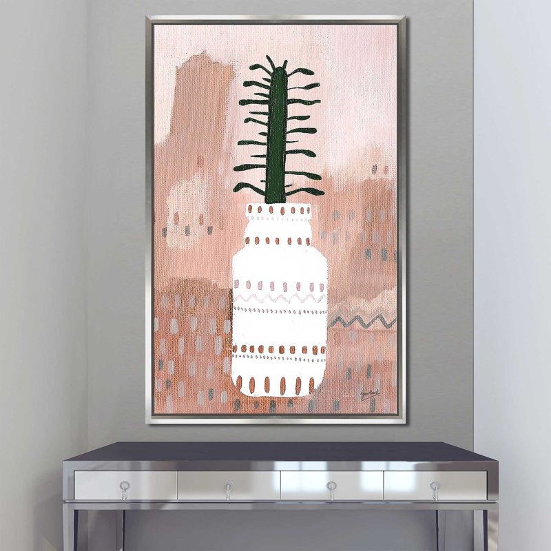 Boho Planter II par Lynn Mack - Peinture, H 51,5 po x l 31,5 po x P 2 po, Cadre flottant argent