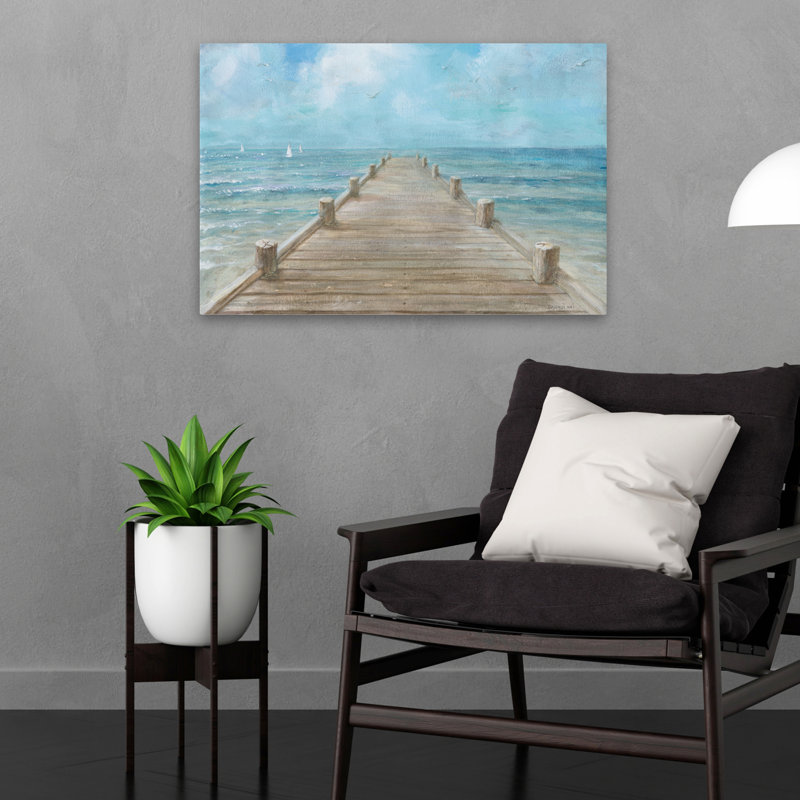 Art de quai d'été turquoise et oiseaux, H 16 po x l 24 po