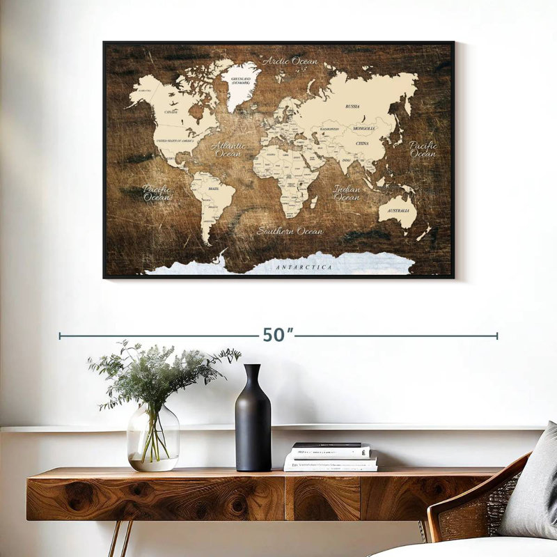 Aliaz Vintage Map On Wood, 27" H x 40" W